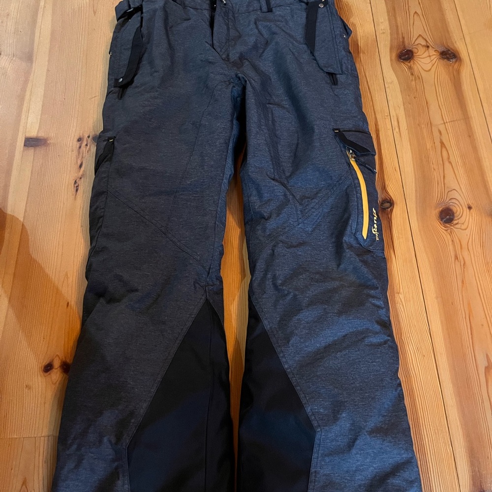 Gray and Black Snow Pants with Yellow Accent (L)
